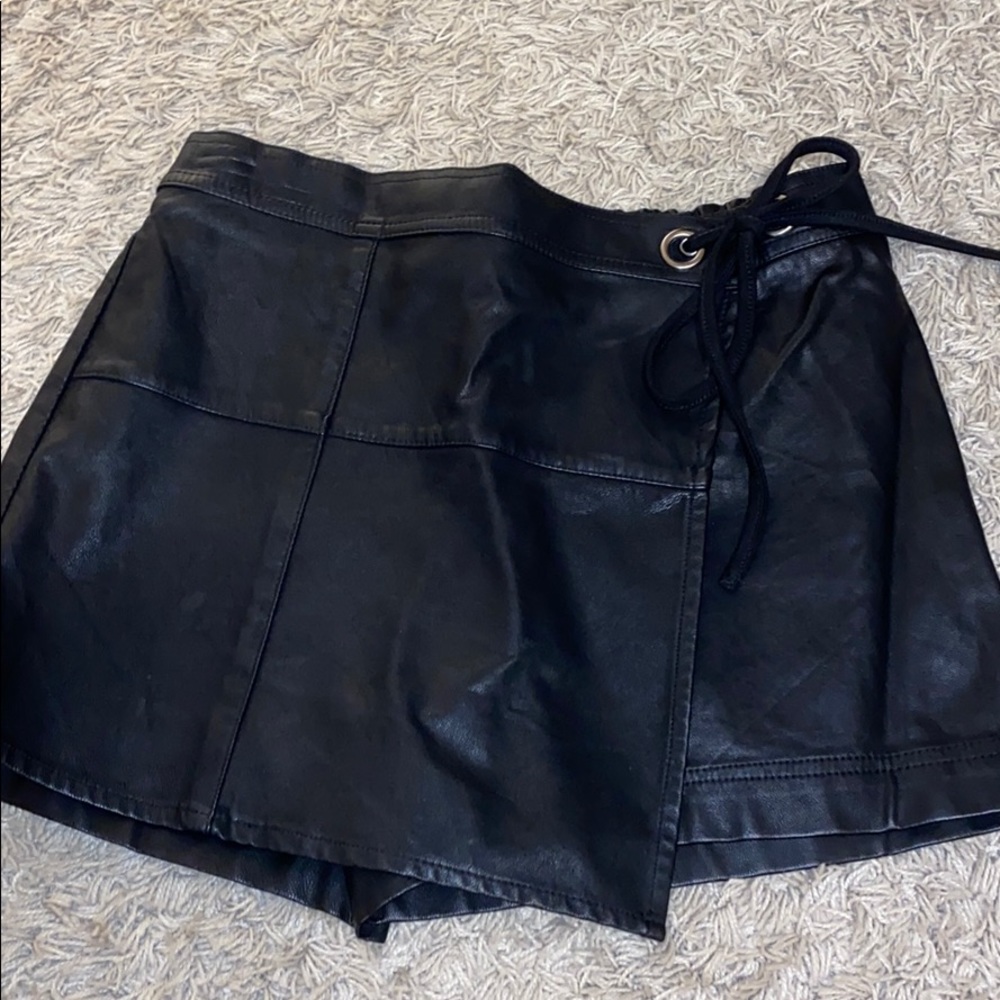 black leather mini going out skort